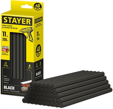 STAYER  Black, чёрные, 11 х 200 мм, 40 шт, клеевые стержни, Professional (2-06821-D-S40) 2-06821-D-S40