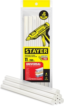 STAYER  Universal, 11 х 200 мм, 6 шт, прозрачные, универсальные клеевые стержни, Professional (2-06821-T-S06) 2-06821-T-S06