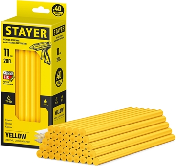 STAYER  Yellow, жёлтые, 11 х 200 мм, 40 шт, клеевые стержни, Professional (2-06821-Y-S40) 2-06821-Y-S40