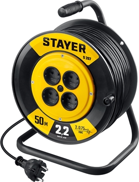 STAYER  S-207, ПВС, 2 х 0.75 мм2, 50 м, 2200 Вт, удлинитель на катушке (55073-50) 55073-50_z02