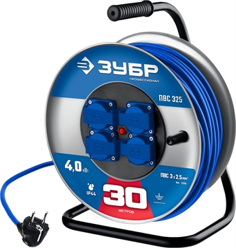 ЗУБР  ПВС-325, ПВС, 3 x 2.5 мм2, 30 м, 4000 Вт, IP44, силовой удлинитель на стальной катушке, Профессионал (55102-30) 55102-30