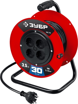 ЗУБР  ПВС-215, ПВС, 2 х 1.5 мм2, 30 м, 3500 Вт, силовой удлинитель на катушке (55103-30) 55103-30
