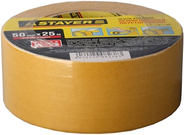 STAYER  50 мм, 25 м, на тканевой основе, двухсторонняя клейкая лента, Professional (1217-25) 1217-25