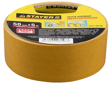 STAYER  50 мм, 5 м, на полипропиленовой основе, двухсторонняя клейкая лента (1221-50-05) 1221-50-05
