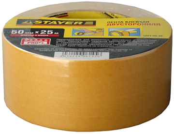 STAYER  50 мм, 25 м, на полипропиленовой основе, двухсторонняя клейкая лента (1221-50-25) 1221-50-25