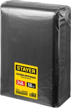 STAYER  HEAVY DUTY, 240 л, 50 шт, черные, особопрочные, строительные мусорные мешки (39154-240) 39154-240