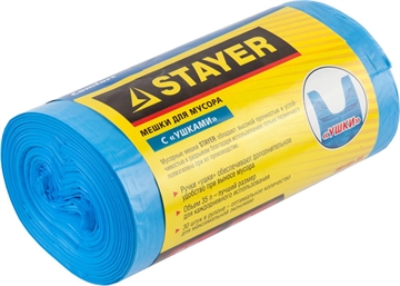 Stayer  35 л, 30 шт, голубые, с ″ушками″, мусорные мешки (39155-35) 39155-35