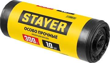 STAYER  HEAVY DUTY, 300 л, 10 шт, черные, особопрочные, строительные мусорные мешки (39157-300) 39157-300