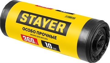 STAYER  HEAVY DUTY, 360 л, 10 шт, черные, особопрочные, строительные мусорные мешки (39157-360) 39157-360
