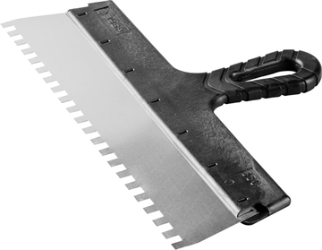 ЗУБР  350 мм, зуб 8 х 8 мм, зубчатый пластиковая ручка, нержавеющий, фасадный шпатель (10078-35-08) 10078-35-08