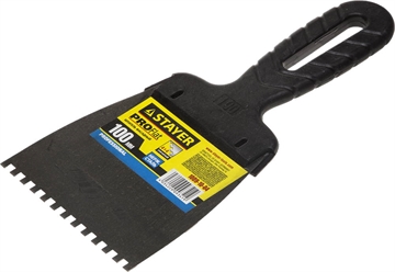 STAYER  PROFlat, 100 мм, зуб 4 х 4 мм, пластиковая ручка, зубчатый, нержавеющий, фасадный шпатель, Professional (1009-10-04) 1009-10-04