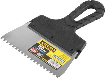 STAYER  PROFlat, 150 мм, зуб 4 х 4 мм, пластиковая ручка, зубчатый, нержавеющий, фасадный шпатель, Professional (1009-15-04) 1009-15-04