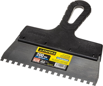 STAYER  PROFlat, 200 мм, зуб 6 х 6 мм, пластиковая ручка, зубчатый, нержавеющий, фасадный шпатель, Professional (1009-20-06) 1009-20-06