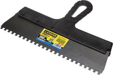 STAYER  PROFlat, 300 мм, зуб 6 х 6 мм, пластиковая ручка, зубчатый, нержавеющий, фасадный шпатель, Professional (1009-30-06) 1009-30-06