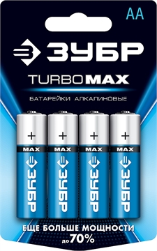ЗУБР  TURBO-MAX, АА х 4, 1.5 В, алкалиновая батарейка  (59206-4C) 59206-4C_z01