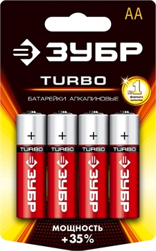 ЗУБР  TURBO, АА х 4, 1.5 В, алкалиновая батарейка  (59213-4C) 59213-4C_z01