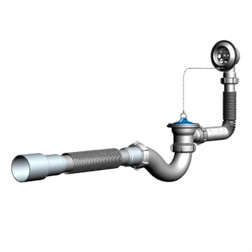 V155 Сифон для ванны 1½"х40 с выпуском, переливом и гофротрубой 40х40-50 т тт000009742