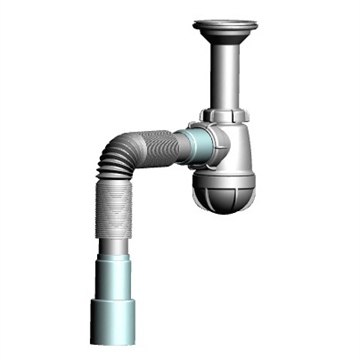 S0515 Сифон для кухни малый 1½"х40 с удлинённой горловиной с гибкой трубой 40х40-50 т тт000009744