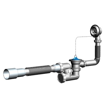 V255 Сифон для ванны 1½"х40 регулируемый с выпуском, переливом и гофротрубой 40х40-50 т тт000009748