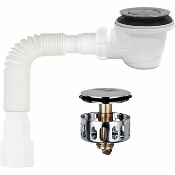 V465 Сифон для душевого поддона 1½" хром D50мм клик-клак мет.сетка, высота 65мм с гофротрубой 40х40-50 т тт000018291