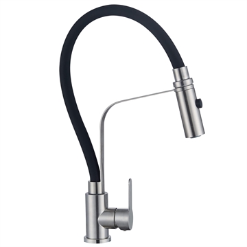 Смеситель для кухни Ligeya S3029 одноручный с гибким черным изливом, 2-х режим. лейка, нерж. т тт000020057