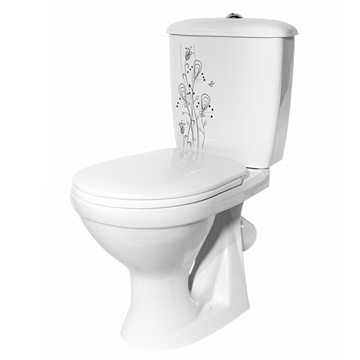 Унитаз-компакт ОК Суперкомпакт Стандарт декор «Цветы» (арматура и сиденье, косой выпуск) т тт000016007