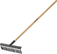 GRINDA  GS-14 WOOD, 445 х 95 х 1300 мм, 14 витых зубцов, углеродистая сталь, антикор. покрытие, черенок дерев. высш. сорт, садовые грабли(39581-14) 39581-14