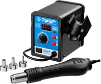 ЗУБР  ПСТ-650, 650 Вт, 100 - 500°C,120 л/мин, 3 насадки, керамический нагреватель, цифровая термовоздушная паяльная станция, Профессионал (55350) 55350