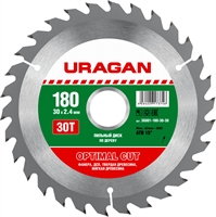 URAGAN  Optimal cut, 180 х 30/20 мм, 30Т, пильный диск по дереву (36801-180-30-30) 36801-180-30-30