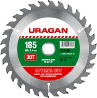 URAGAN  Optimal cut, 185 х 20/16 мм, 30Т, пильный диск по дереву (36801-185-20-30) 36801-185-20-30
