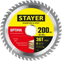 STAYER  Optima, 200 x 32/30 мм, 36Т, оптимальный рез, пильный диск по дереву (3681-200-32-36) 3681-200-32-36_z01