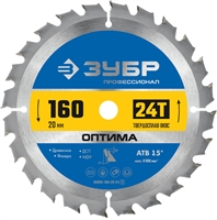 ЗУБР  Оптима, 160 x 20 мм, 24Т, пильный диск по дереву, Профессионал (36903-160-20-24) 36903-160-20-24_z01