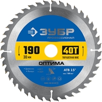 ЗУБР  Оптима, 190 x 30 мм, 40Т, пильный диск по дереву, Профессионал (36903-190-30-40) 36903-190-30-40_z01