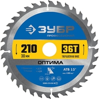 ЗУБР  Оптима, 210 x 30 мм, 36Т, пильный диск по дереву, Профессионал (36903-210-30-36) 36903-210-30-36_z01