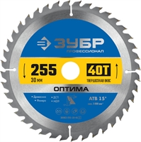ЗУБР  Оптима, 255 x 30 мм, 40Т, пильный диск по дереву, Профессионал (36903-255-30-40) 36903-255-30-40_z01