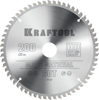 KRAFTOOL  Multi Material, 200 х 30 мм, 60Т, пильный диск по алюминию (36953-200-30) 36953-200-30