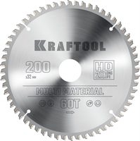 KRAFTOOL  Multi Material, 200 х 32 мм, 60Т, пильный диск по алюминию (36953-200-32) 36953-200-32