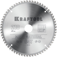 KRAFTOOL  Multi Material, 210 х 30 мм, 64Т, пильный диск по алюминию (36953-210-30) 36953-210-30