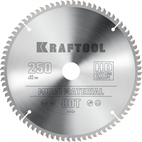 KRAFTOOL  Multi Material, 250 х 32 мм, 80Т, пильный диск по алюминию (36953-250-32) 36953-250-32