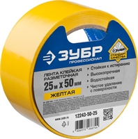 ЗУБР  50 мм, 25 м, желтая, разметочная клейкая лента, Профессионал (12243-50-25) 12243-50-25