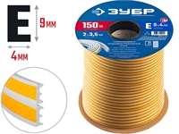 ЗУБР  150 м, E-профиль, размер 9 х 4 мм, белый, самоклеящийся резиновый уплотнитель, Профессионал (40921-150) 40921-150