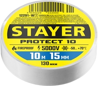 STAYER  PROTECT-10, 15 мм х 10 м, 5 000 В, белая, изолента ПВХ, Professional (12292-W) 12291-W_z01