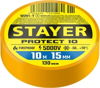 STAYER  PROTECT-10, 15 мм х 10 м, 5 000 В, желтая, изолента ПВХ, Professional (12292-Y) 12291-Y_z01