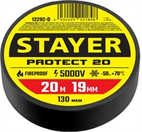 STAYER  PROTECT-20, 19 мм х 20 м, 5 000 В, черная, изолента ПВХ, Professional (12292-D) 12292-D
