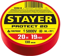STAYER  PROTECT-20, 19 мм х 20 м, 5 000 В, красная, изолента ПВХ, Professional (12292-R) 12292-R