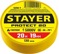 STAYER  PROTECT-20, 19 мм х 20 м, 5 000 В, желтая, изолента ПВХ, Professional (12292-Y) 12292-Y