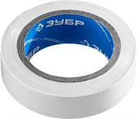 ЗУБР  ЭЛЕКТРИК-10, 15 мм х 10 м, 6 000 В, белая, не поддерживает горение, изолента ПВХ, Профессионал (1233-8) 1233-8