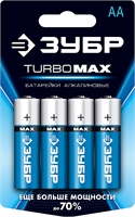 ЗУБР  TURBO-MAX, АА х 4, 1.5 В, алкалиновая батарейка  (59206-4C) 59206-4C_z01