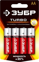 ЗУБР  TURBO, АА х 4, 1.5 В, алкалиновая батарейка  (59213-4C) 59213-4C_z01