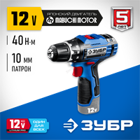 ЗУБР  Т7, 12 В, 40 Н·м, без АКБ, дрель-шуруповерт, Профессионал (DL-121) DL-121